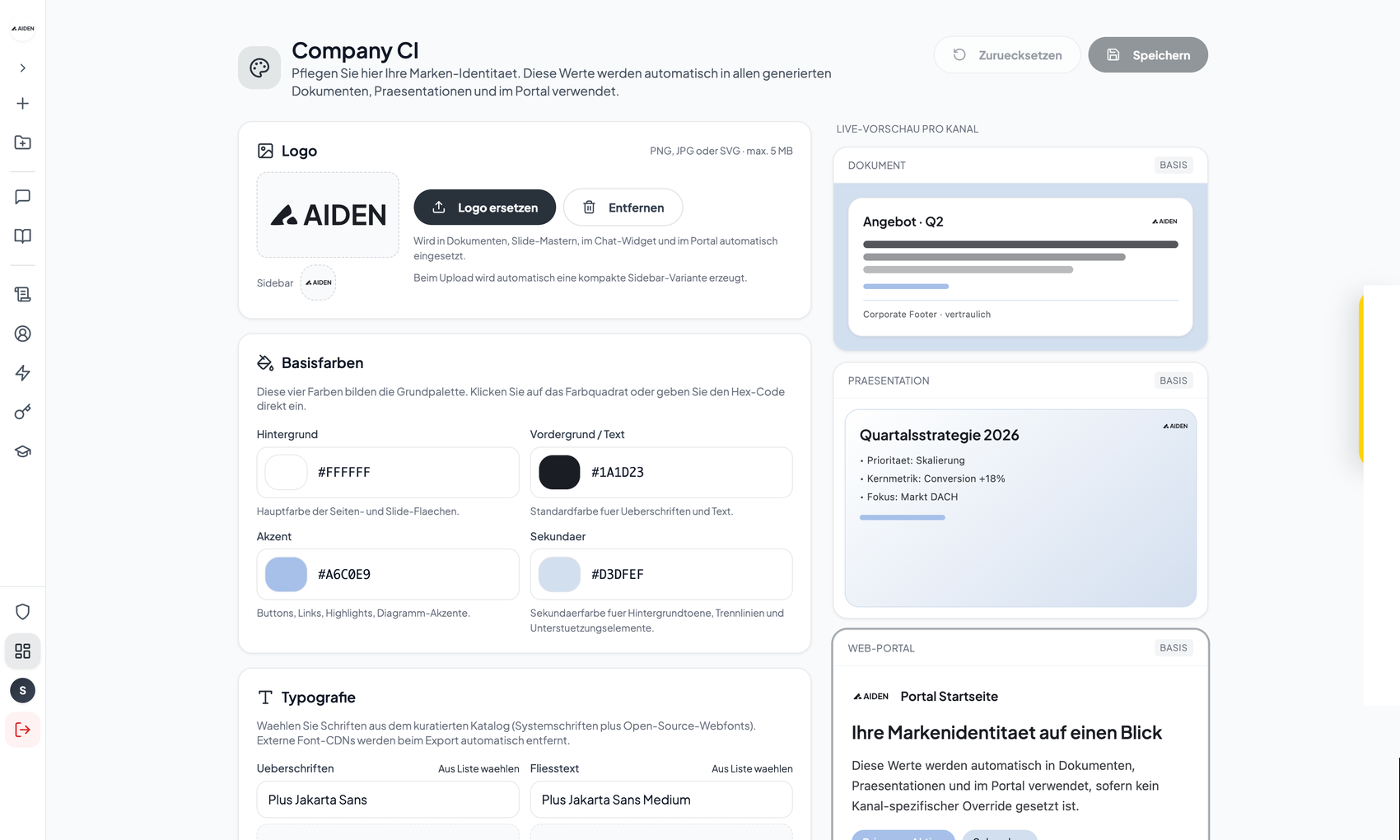 AIDEN — Company-CI: Logo, Farben, Schriften & Vorlagen